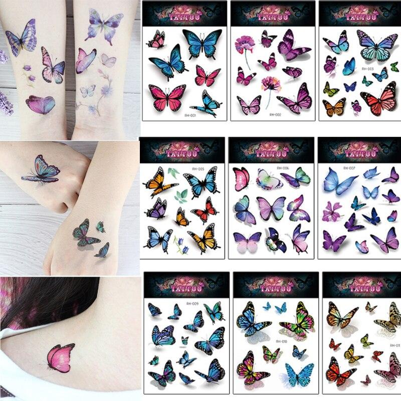 1 Pc Butterfly 3D Temporary Tattoo 52 Style Waterproof Butterfly Tattoos Stickers Temporary Colorful Design For Womens - TaTTTy