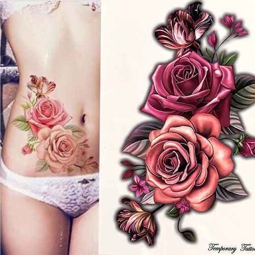 1 Pcs Elegant Temporary Tattoos Stickers Rose Flowers Arm Shoulder Tattoo Waterproof Big Luxury Flower For Womens - TaTTTy
