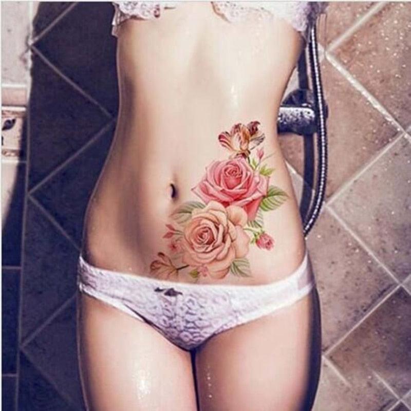 1 Pcs Elegant Temporary Tattoos Stickers Rose Flowers Arm Shoulder Tattoo Waterproof Big Luxury Flower For Womens - TaTTTy