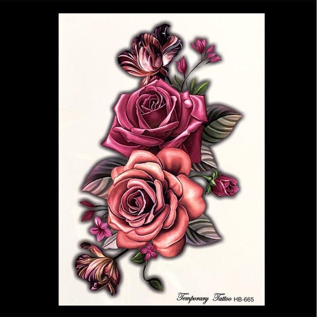 1 Pcs Elegant Temporary Tattoos Stickers Rose Flowers Arm Shoulder Tattoo Waterproof Big Luxury Flower For Womens - TaTTTy