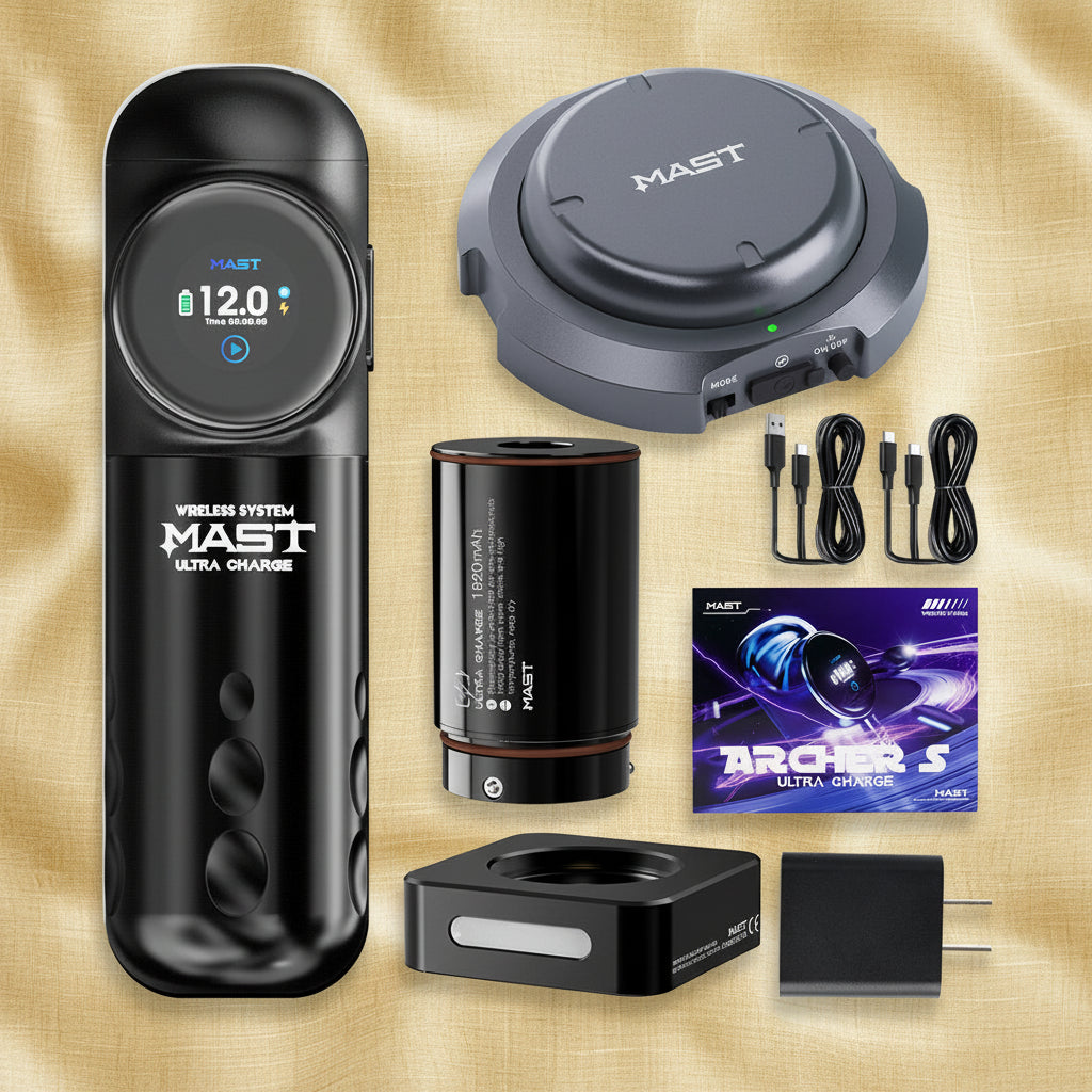 Collection of MAST electronic devices and accessories on a white background