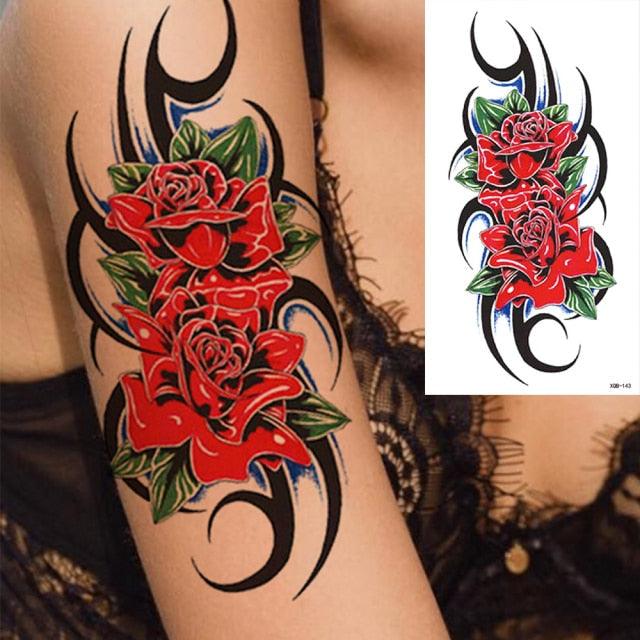 25 Sheets Flower Rose Luxury Tattoos Waterproof Temporary Sticker 3D Rose Flower Tattoos Body Art Arm Fake Tatoo For Womens - TaTTTy