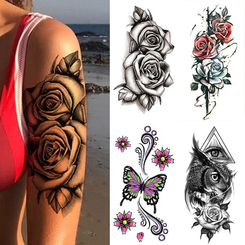 25 Sheets Flower Rose Luxury Tattoos Waterproof Temporary Sticker 3D Rose Flower Tattoos Body Art Arm Fake Tatoo For Womens - TaTTTy