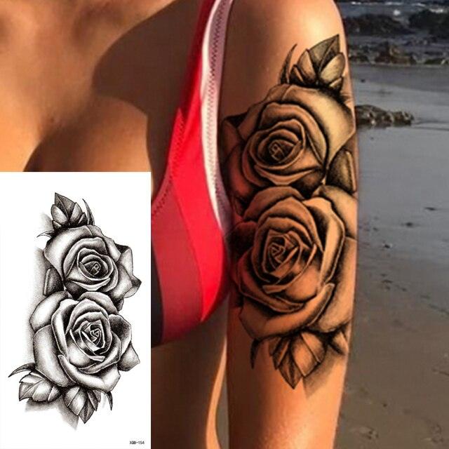 25 Sheets Flower Rose Luxury Tattoos Waterproof Temporary Sticker 3D Rose Flower Tattoos Body Art Arm Fake Tatoo For Womens - TaTTTy