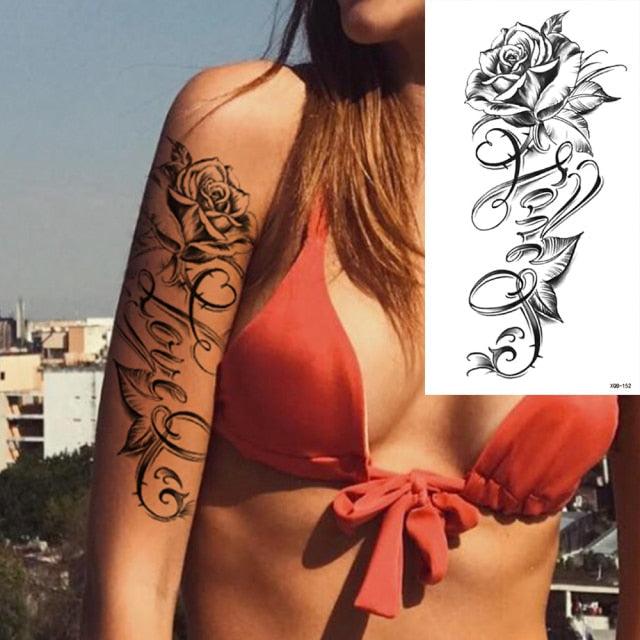 25 Sheets Flower Rose Luxury Tattoos Waterproof Temporary Sticker 3D Rose Flower Tattoos Body Art Arm Fake Tatoo For Womens - TaTTTy