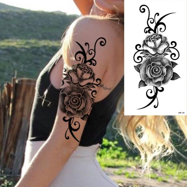 25 Sheets Flower Rose Luxury Tattoos Waterproof Temporary Sticker 3D Rose Flower Tattoos Body Art Arm Fake Tatoo For Womens - TaTTTy