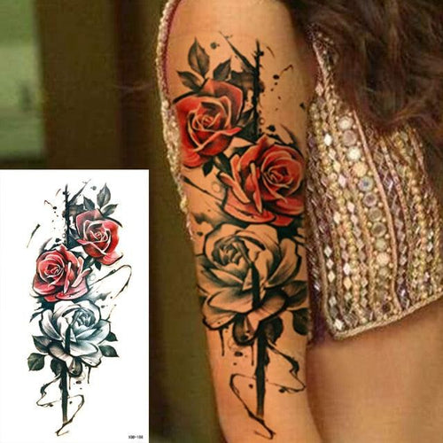 25 Sheets Flower Rose Luxury Tattoos Waterproof Temporary Sticker 3D Rose Flower Tattoos Body Art Arm Fake Tatoo For Womens - TaTTTy