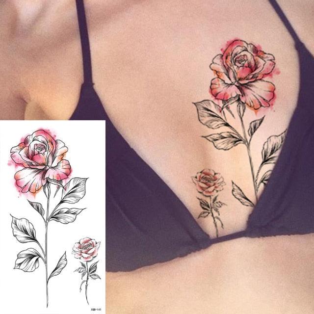 25 Sheets Flower Rose Luxury Tattoos Waterproof Temporary Sticker 3D Rose Flower Tattoos Body Art Arm Fake Tatoo For Womens - TaTTTy
