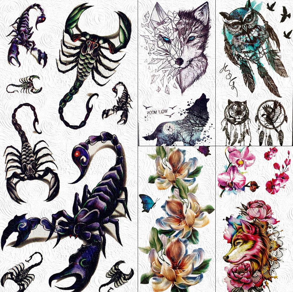 3D Scorpion Temporary Tattoos Sticker Body Arm Waterproof Wolf Tattoo Realistic Style For Women Men - TaTTTy
