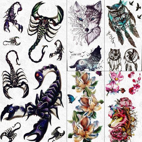 3D Scorpion Temporary Tattoos Sticker Body Arm Waterproof Wolf Tattoo Realistic Style For Women Men - TaTTTy
