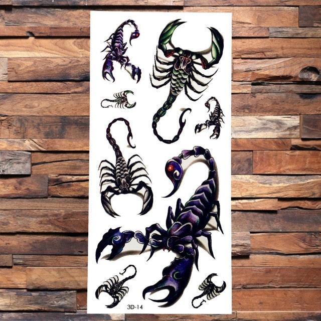 3D Scorpion Temporary Tattoos Sticker Body Arm Waterproof Wolf Tattoo Realistic Style For Women Men - TaTTTy