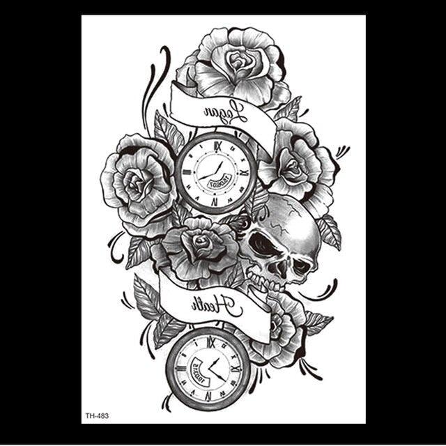 49 Sheets Waterproof Temporary Black Sketches Flowers Tattoo Stickers Flower Rose Tattoos For Women Adults - TaTTTy