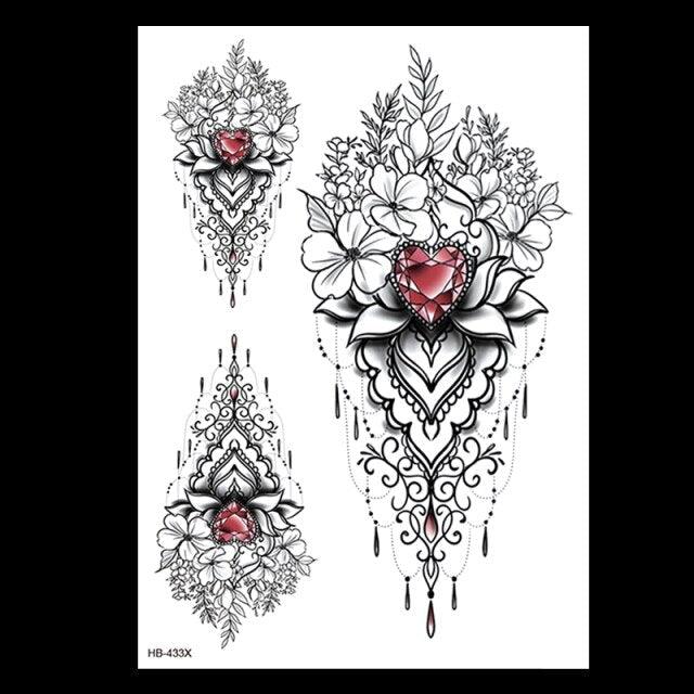 49 Sheets Waterproof Temporary Black Sketches Flowers Tattoo Stickers Flower Rose Tattoos For Women Adults - TaTTTy