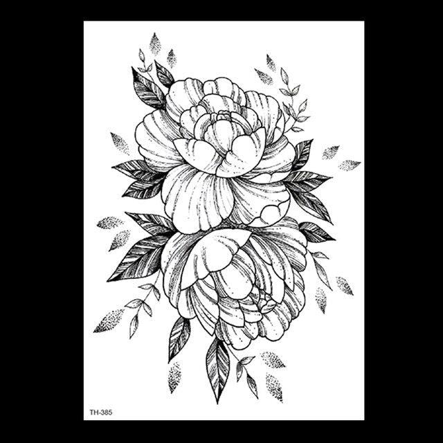 49 Sheets Waterproof Temporary Black Sketches Flowers Tattoo Stickers Flower Rose Tattoos For Women Adults - TaTTTy