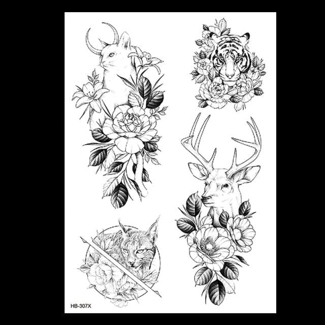 49 Sheets Waterproof Temporary Black Sketches Flowers Tattoo Stickers Flower Rose Tattoos For Women Adults - TaTTTy
