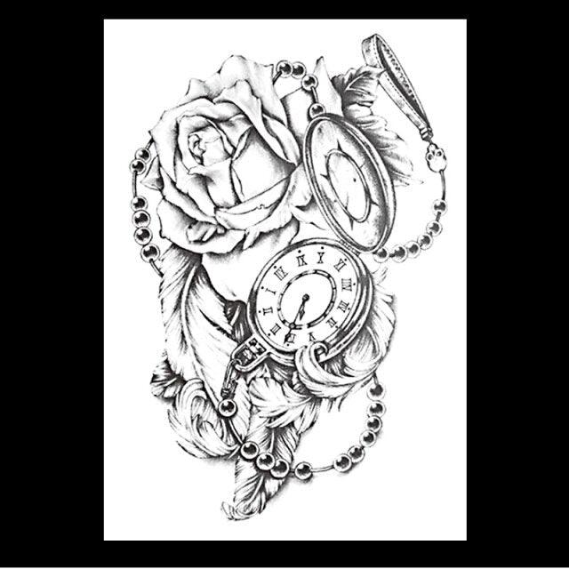 49 Sheets Waterproof Temporary Black Sketches Flowers Tattoo Stickers Flower Rose Tattoos For Women Adults - TaTTTy