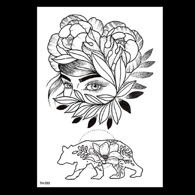 49 Sheets Waterproof Temporary Black Sketches Flowers Tattoo Stickers Flower Rose Tattoos For Women Adults - TaTTTy