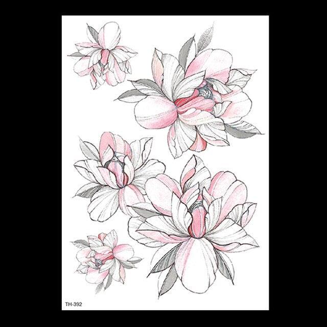 49 Sheets Waterproof Temporary Black Sketches Flowers Tattoo Stickers Flower Rose Tattoos For Women Adults - TaTTTy