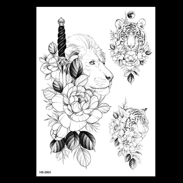 49 Sheets Waterproof Temporary Black Sketches Flowers Tattoo Stickers Flower Rose Tattoos For Women Adults - TaTTTy