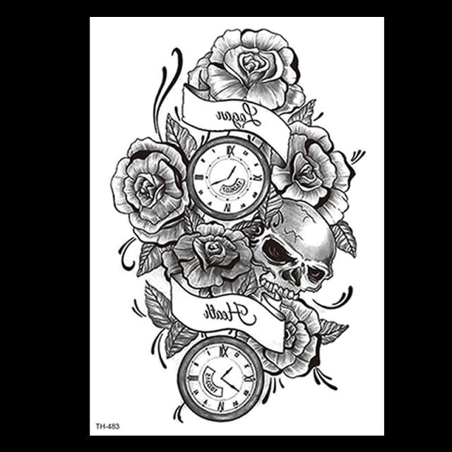 49 Sheets Waterproof Temporary Black Sketches Flowers Tattoo Stickers Flower Rose Tattoos For Women Adults - TaTTTy