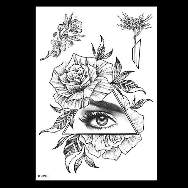 49 Sheets Waterproof Temporary Black Sketches Flowers Tattoo Stickers Flower Rose Tattoos For Women Adults - TaTTTy