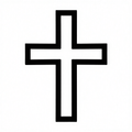 A bold black cross with a minimalist design on a white background.
