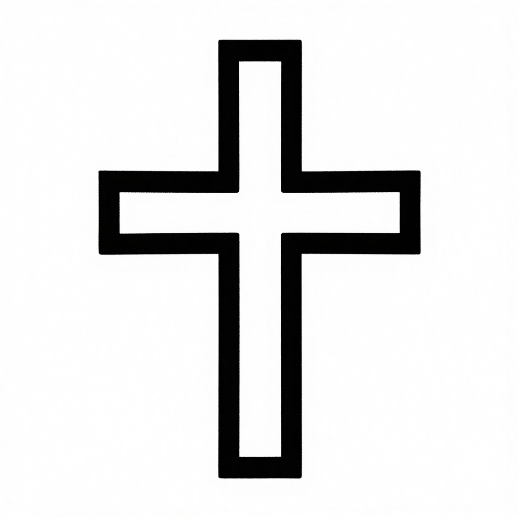 A bold black cross with a minimalist design on a white background.