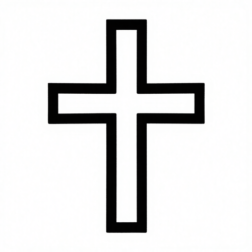 A bold black cross with a minimalist design on a white background.