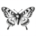 Intricate black and white linework illustration of a butterfly with detailed wings.