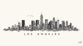Black and white silhouette of the Los Angeles skyline in a minimalist style.