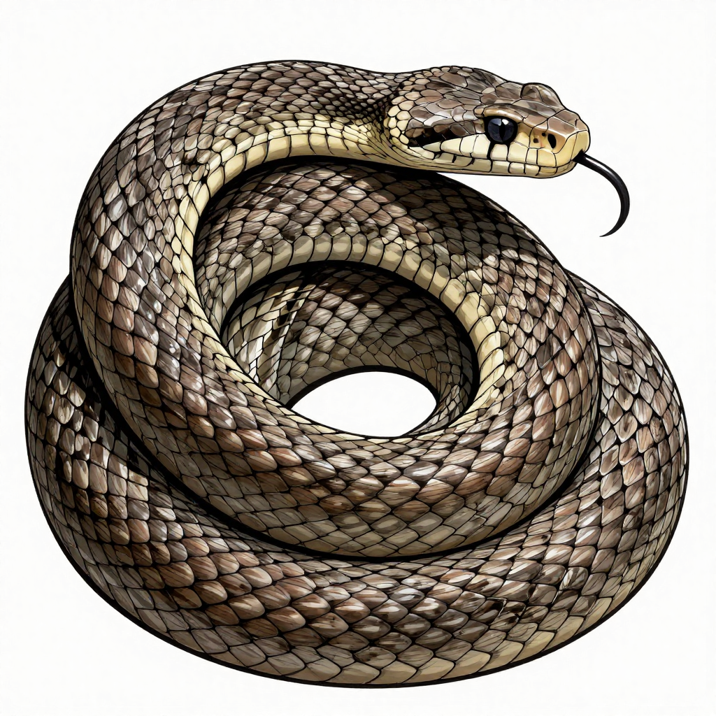 A detailed illustration of a coiled serpent with realistic scales and fierce expression.