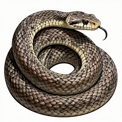 A detailed illustration of a coiled serpent with realistic scales and fierce expression.