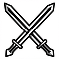 Illustration of two crossed swords in black and white with a minimalist design.