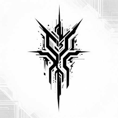 Abstract geometric design with sharp lines in black and white.