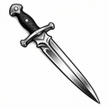 Illustration of a detailed black and white dagger with intricate engravings.