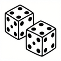 Illustration of two dice with bold outlines in black and white, emphasizing minimalism and simplicity.