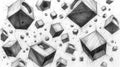 Illustration of floating cubes in a black and white sketch style with crosshatching.