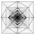 Intricate geometric maze with symmetrical lines in black and white.