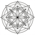 A geometric star with intricate linework in black and white, showcasing symmetry and modern design.
