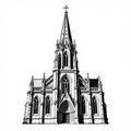 Intricate linework illustration of a Gothic cathedral with spires and detailed architecture.