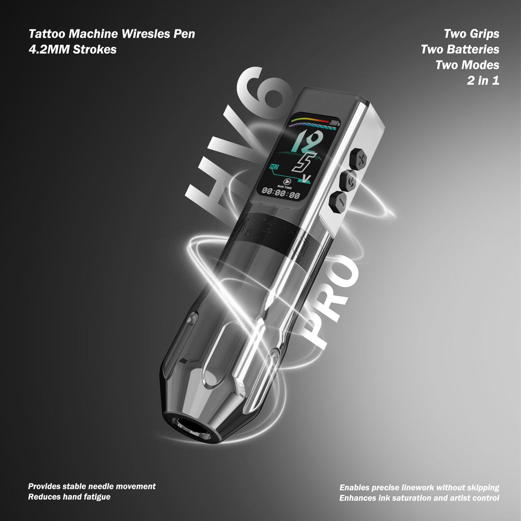 INKSOUL® Tattoo Machine Wiresles Pen 4.2MM Strokes Two Grips Two Batteries Two Modes 2 in 1 | HV6 PRO - TaTTTy