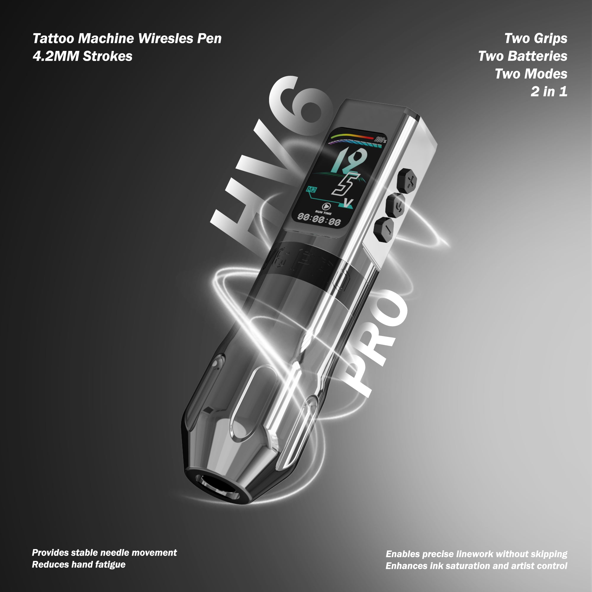 INKSOUL® Tattoo Machine Wiresles Pen 4.2MM Strokes Two Grips Two Batteries Two Modes 2 in 1 | HV6 PRO - TaTTTy