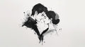 Ink illustration of a couple gazing at each other closely, emphasizing romance and elegance.