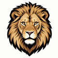 Illustrated lion head with a majestic mane and fierce expression, in full color.