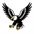 Illustration of a fierce eagle with spread wings and extended talons in a traditional style.