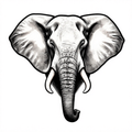 Detailed black and white illustration of an elephant head with intricate linework.
