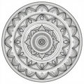 Intricate black and white mandala with geometric patterns and symmetrical designs.