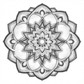 Intricate black and white mandala design with dotwork patterns.
