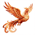 A vibrant phoenix with fiery feathers soaring through the air, symbolizing rebirth and renewal.