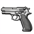 Black and white illustration of a pistol in neo-traditional style.